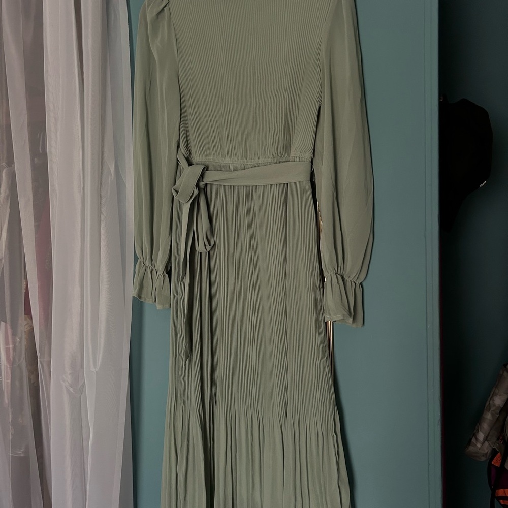 Green Mock Neck Gown with Bishop Sleeves